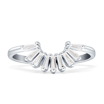 Contoured Wedding Band Half Sun Baguette Cubic Zirconia 925 Sterling Silver Wholesale